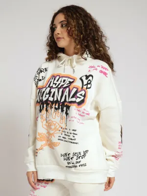 Oversized Graph Hoody - Cream