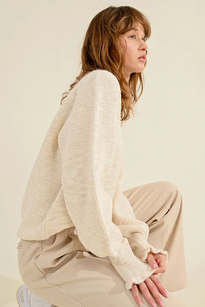 OVERSIZED SWEATER WITH RUFFLED CUFFS