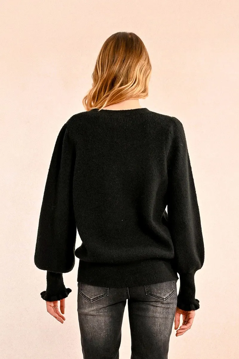 OVERSIZED SWEATER WITH RUFFLED CUFFS