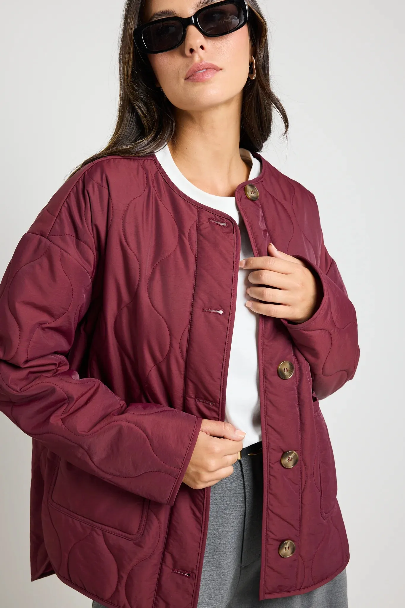 Peak Oversized Padded Shell Jacket - Burgundy