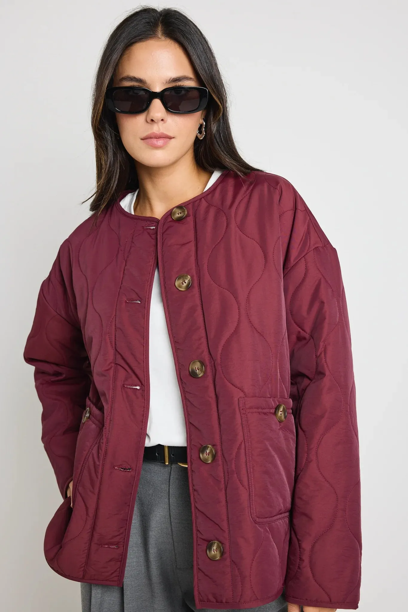 Peak Oversized Padded Shell Jacket - Burgundy