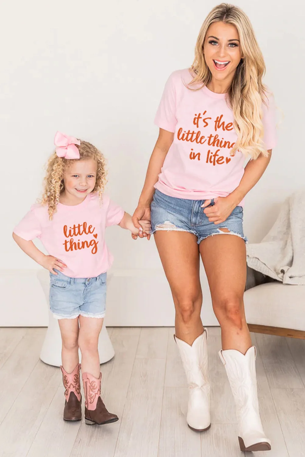 Pink Daughter and Me Matching Letter Printed Short Sleeve Top