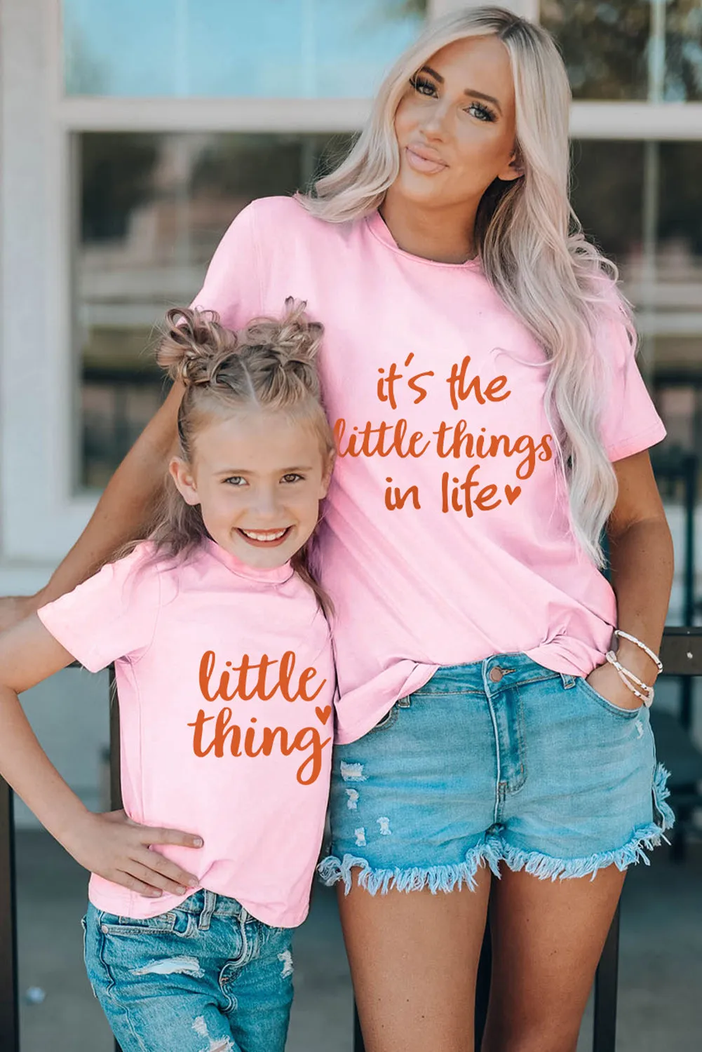 Pink Daughter and Me Matching Letter Printed Short Sleeve Top