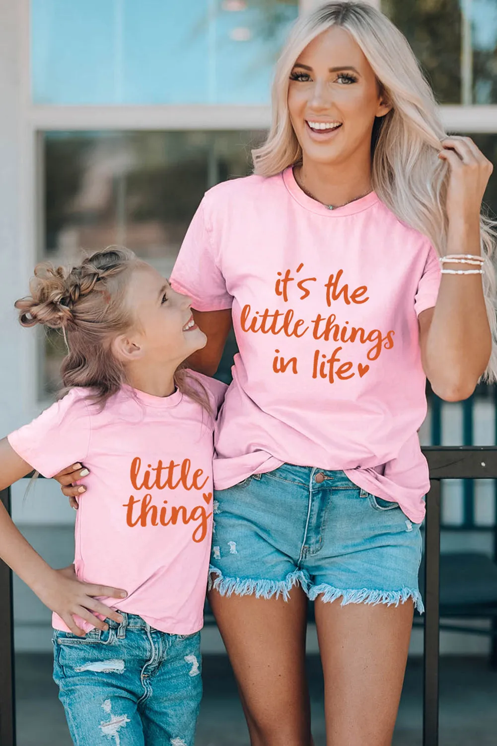 Pink Daughter and Me Matching Letter Printed Short Sleeve Top