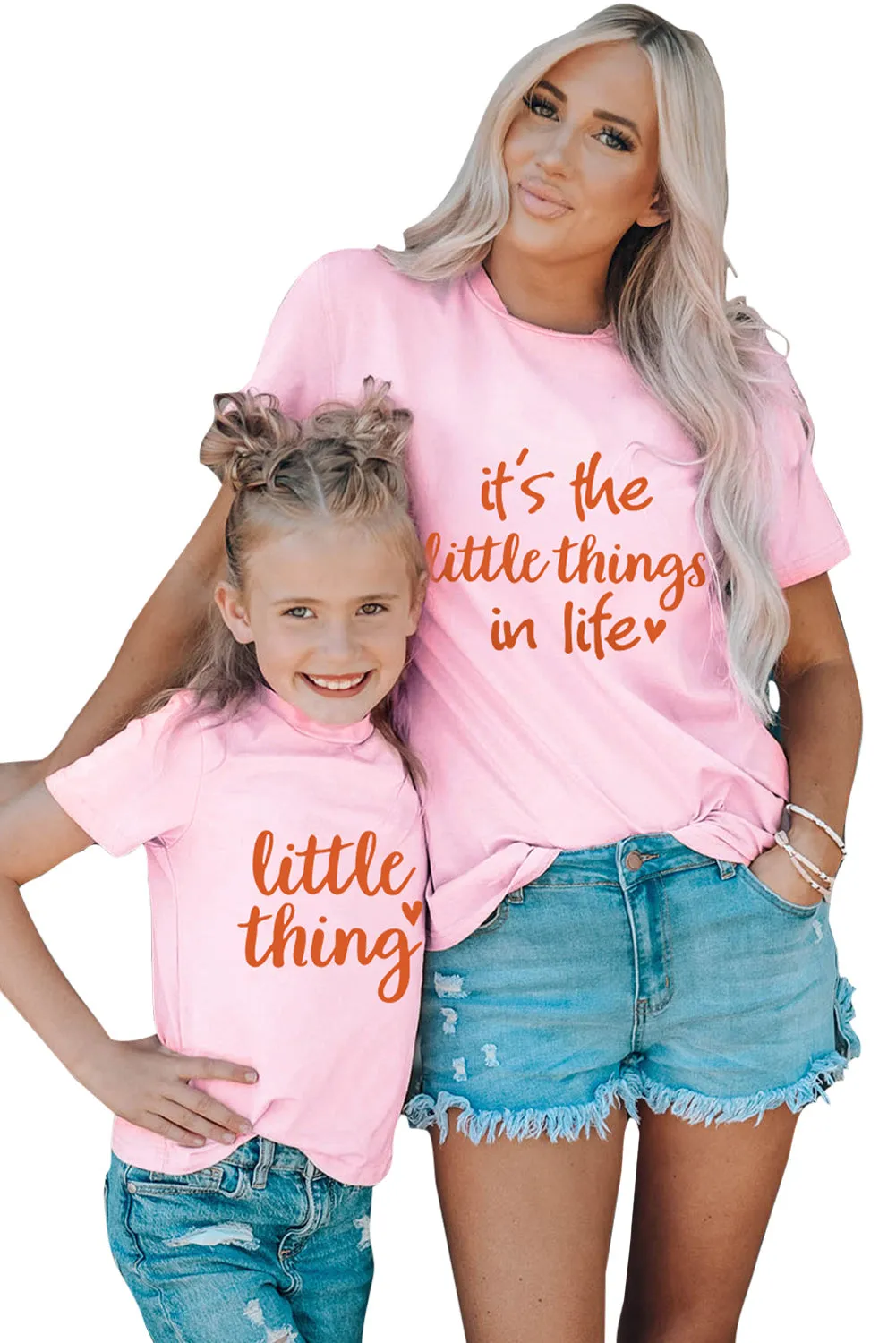 Pink Daughter and Me Matching Letter Printed Short Sleeve Top