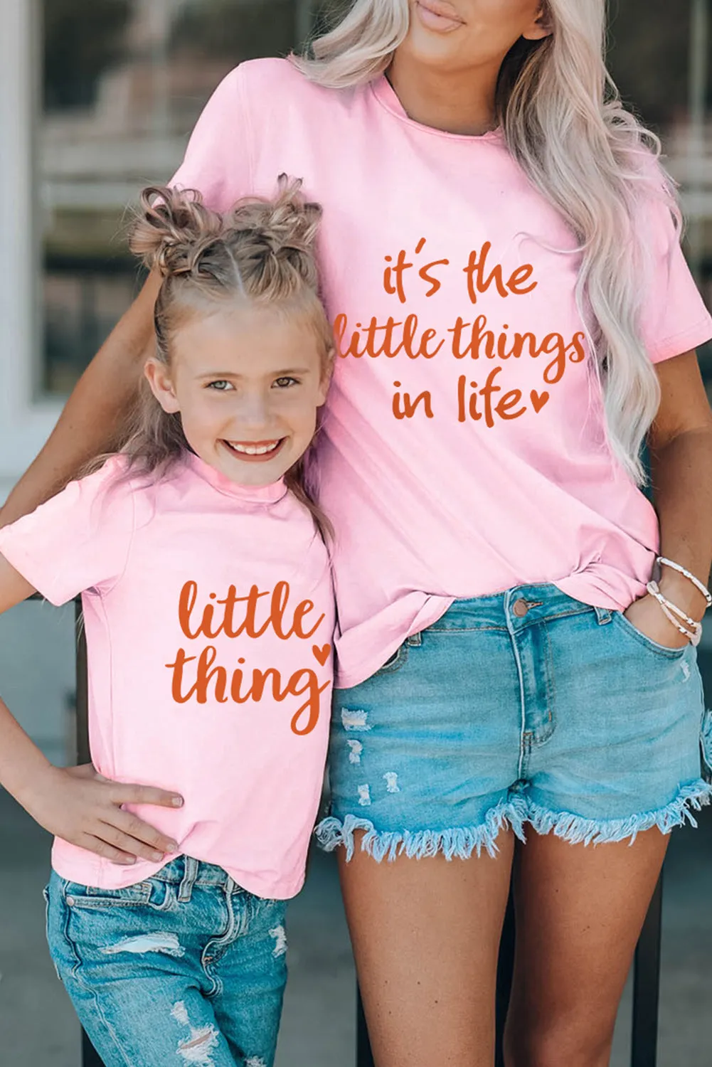 Pink Daughter and Me Matching Letter Printed Short Sleeve Top