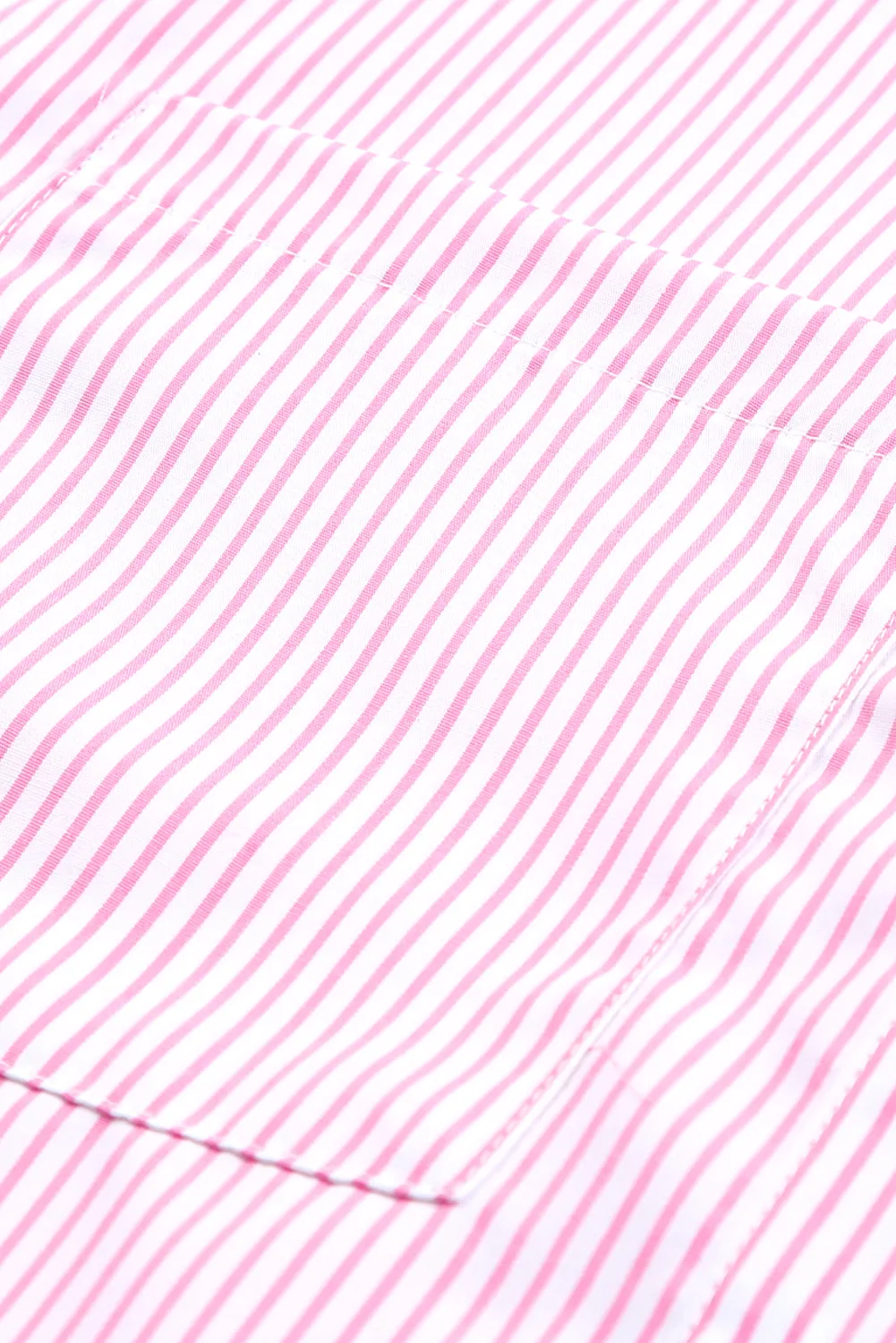 Pink Smocked Cuffed Striped Boyfriend Shirt with Pocket