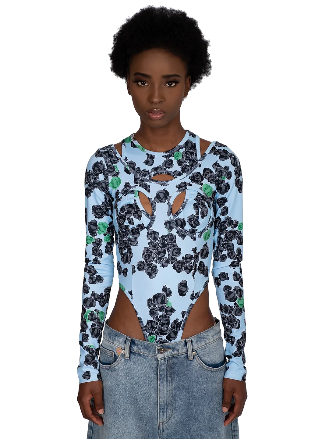 Pixel Roses Cut-out Bodysuit