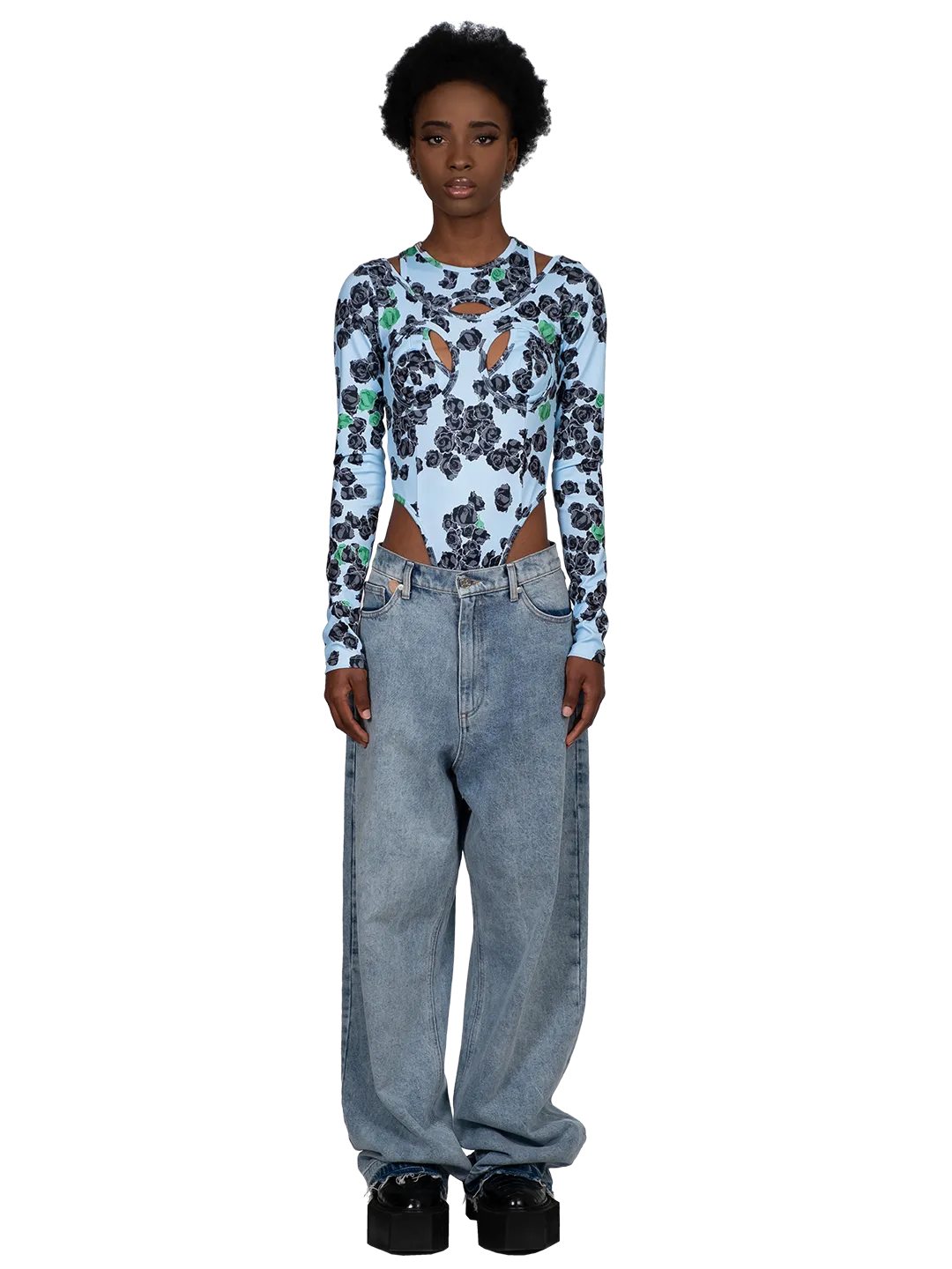 Pixel Roses Cut-out Bodysuit
