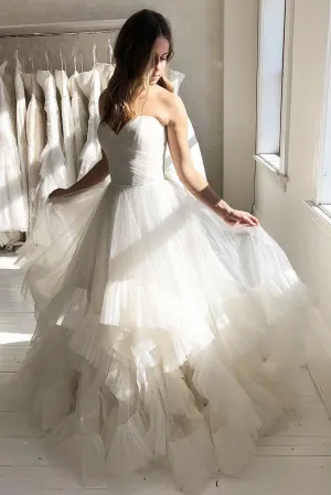 Pleated Sweetheart Ivory Wedding Gown with Ruffle Tulle Skirt