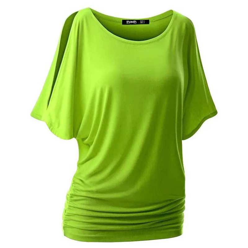Plus size Fall Women Loose Casual Solid Cotton Blend Halft Sleeve Crewneck Cut Out Off Shoulder Top NW