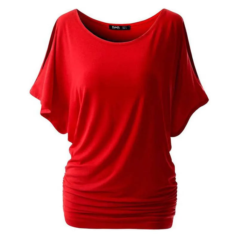 Plus size Fall Women Loose Casual Solid Cotton Blend Halft Sleeve Crewneck Cut Out Off Shoulder Top NW