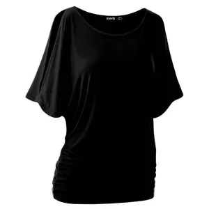Plus size Fall Women Loose Casual Solid Cotton Blend Halft Sleeve Crewneck Cut Out Off Shoulder Top NW