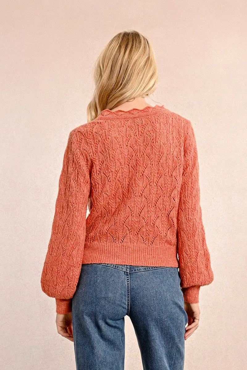 POINTELLE KNIT WRAPOVER EFFECT SWEATER