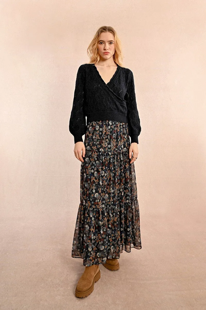 POINTELLE KNIT WRAPOVER EFFECT SWEATER