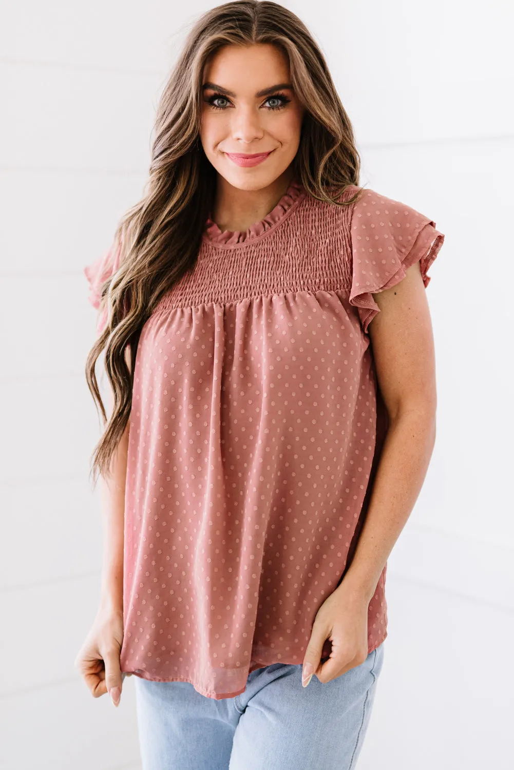 Polkadot Smocked Flutter Mouw Blouse