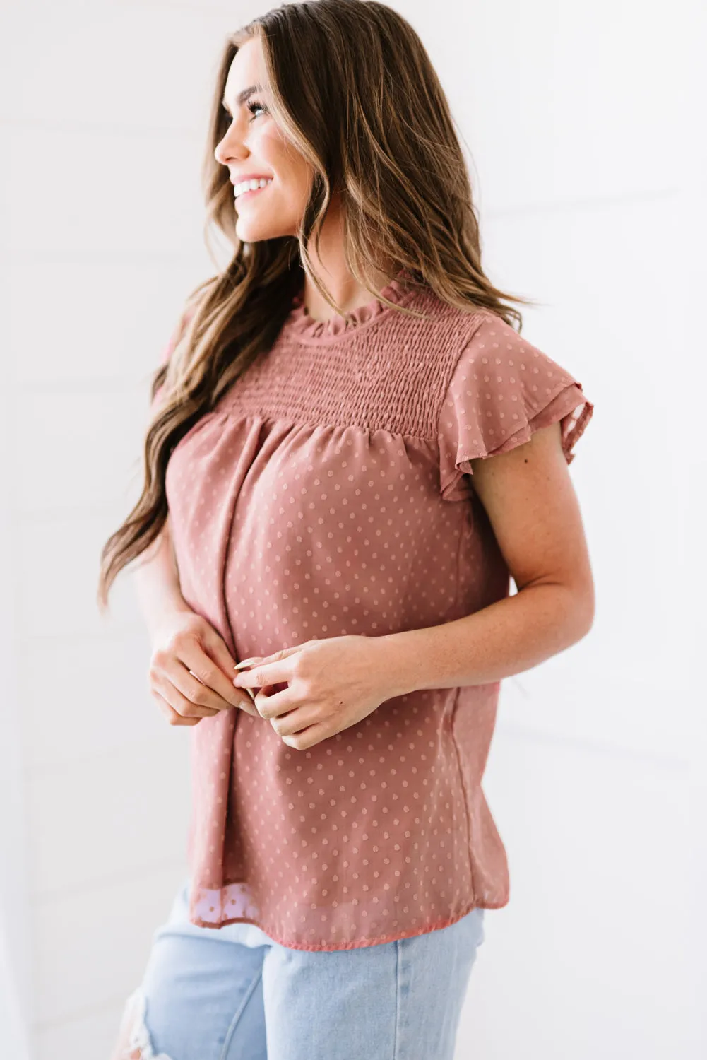 Polkadot Smocked Flutter Mouw Blouse