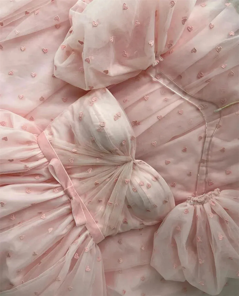 Princess A-line Evening Dresses Puffy Sleeve Prom Dress Baby Pink Party Dresses Sweet Heart Shape Robe De Soirée