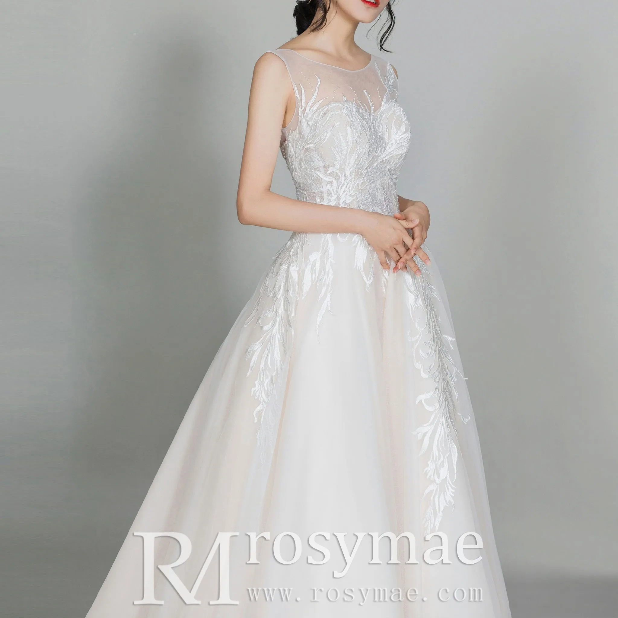 Princess Tulle Wedding Dress Champagne Bridal Dress A Line
