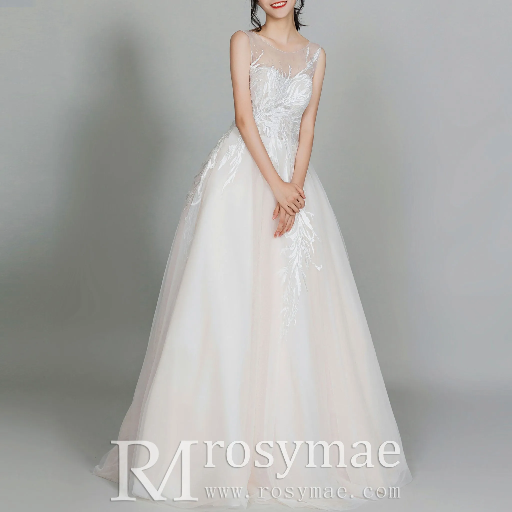 Princess Tulle Wedding Dress Champagne Bridal Dress A Line