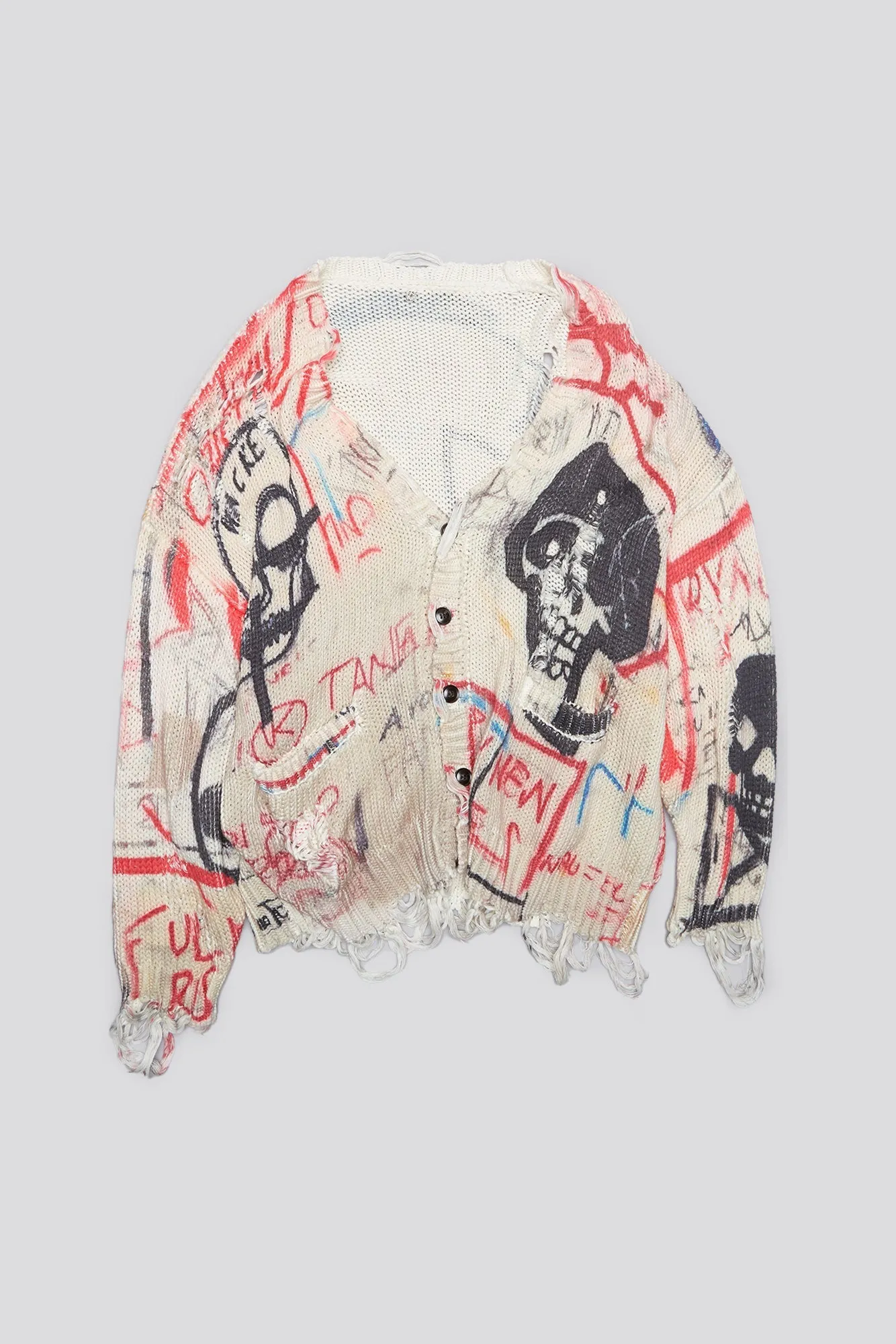 PRINTED OVERSIZED CARDIGAN - SKULL GRAFFITI PRINT