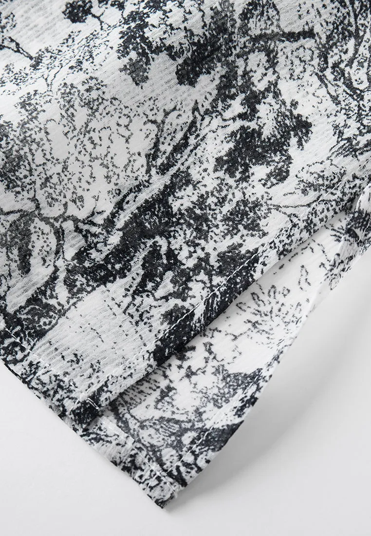 Pussy-bow Black-and-shite Motif Chiffon Blouse