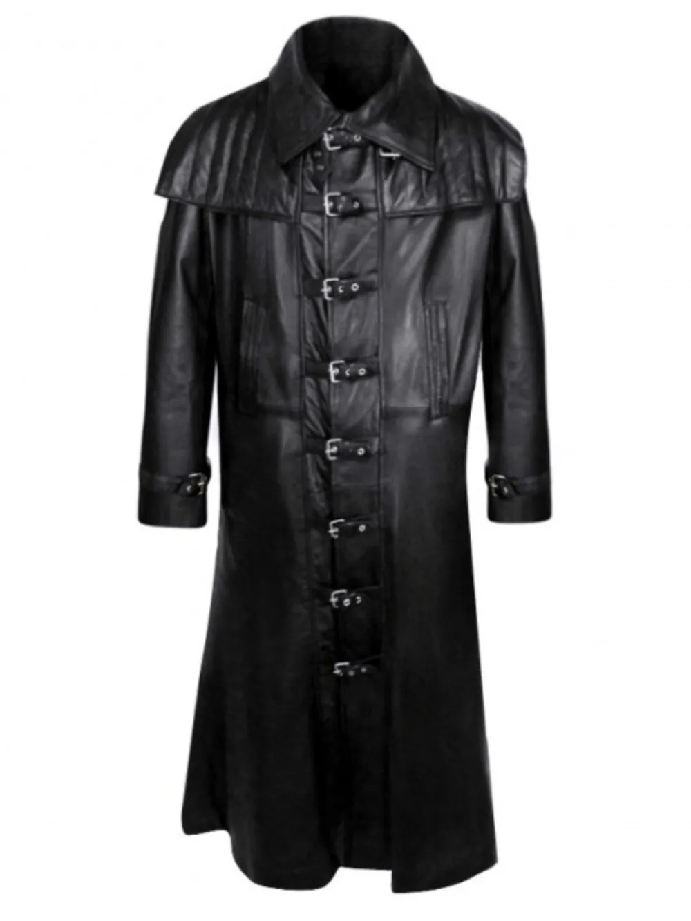 Quilted Gun Flap Leather Trench Coat for Men
