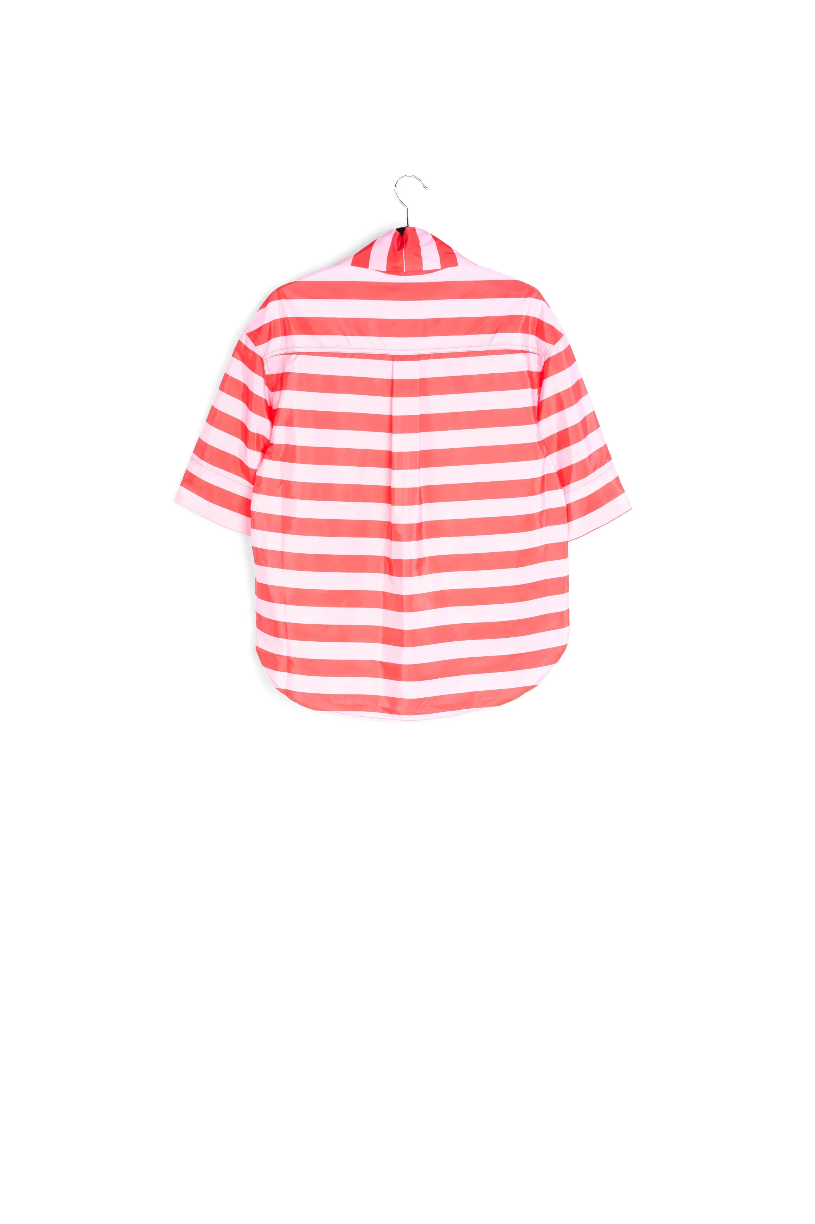 Red and pink striped shirt with pussy bow