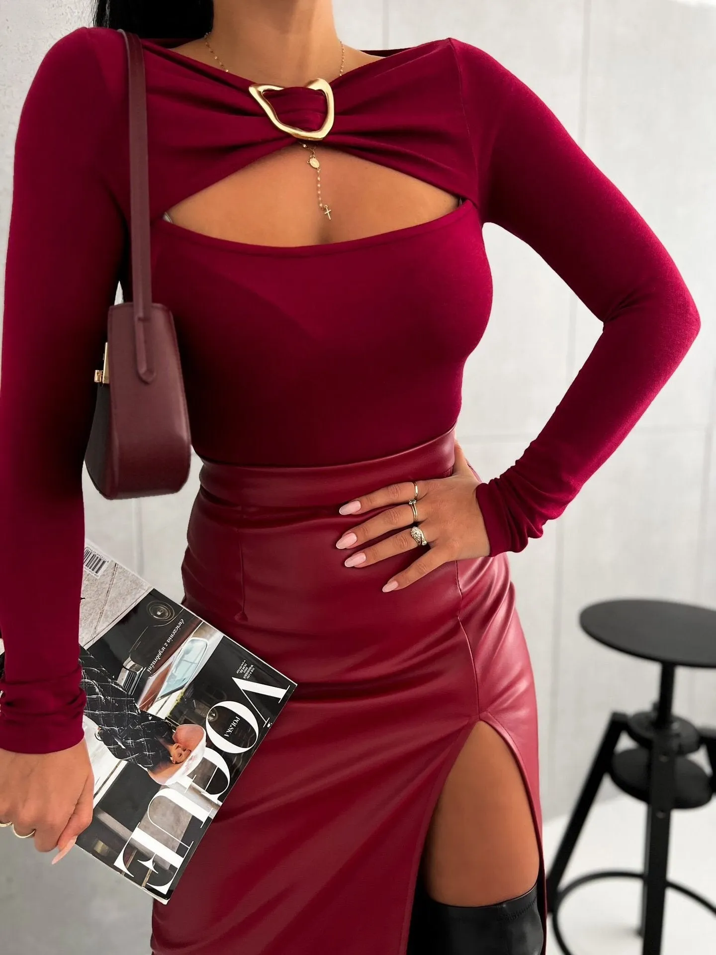 Red Cut Out Detailed Knit Top