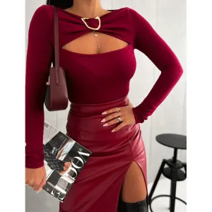 Red Cut Out Detailed Knit Top