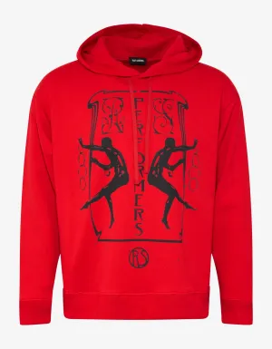 Red Oversized Print Hoodie