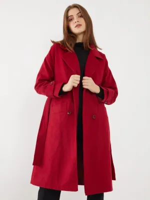 Red Solid Trench Coat