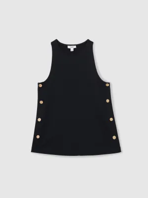 Reiss Button Side Sleeveless Top in Navy