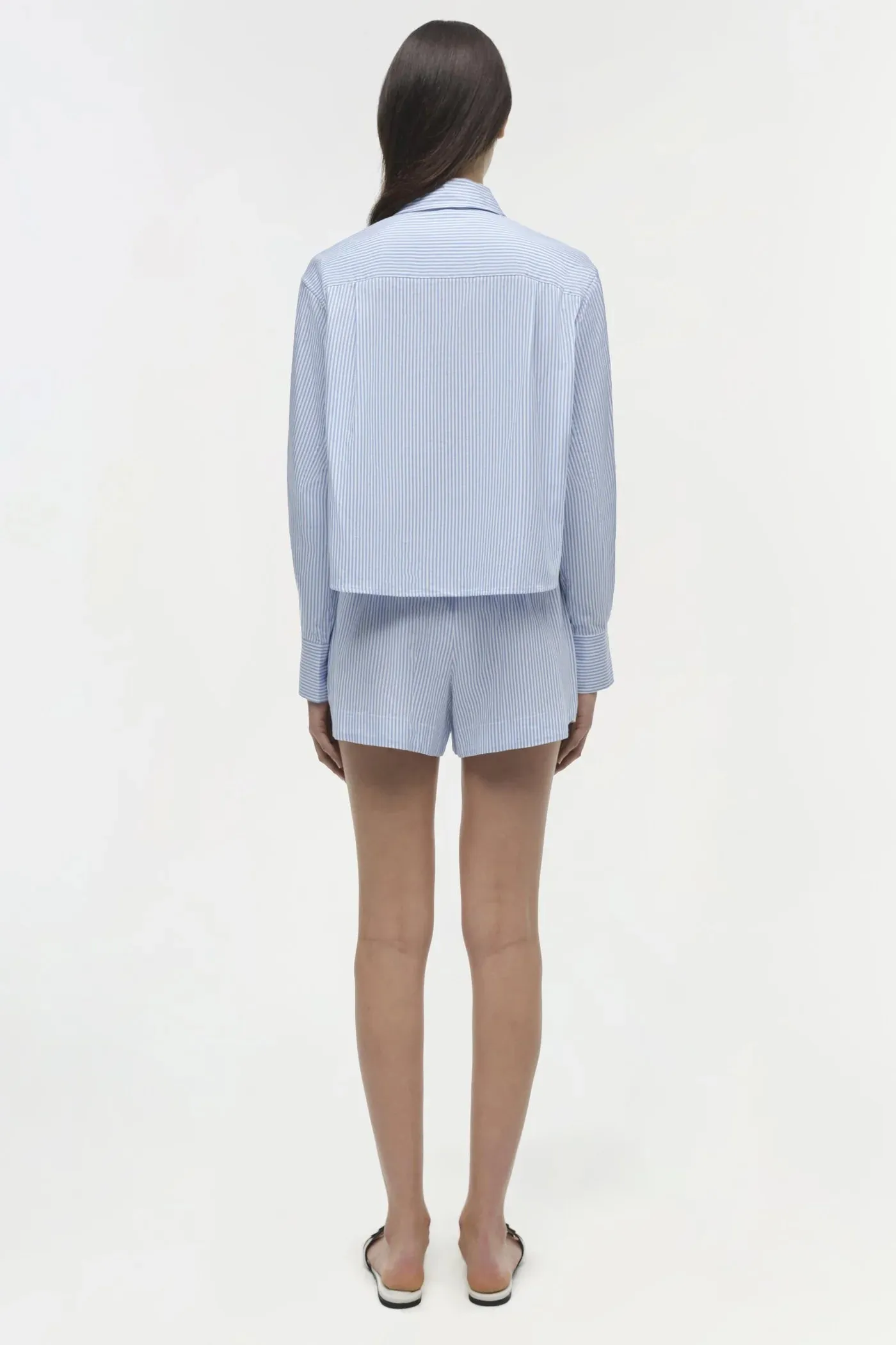Renata Long Sleeve Cropped Shirt - Blue Hydrangea Stripe