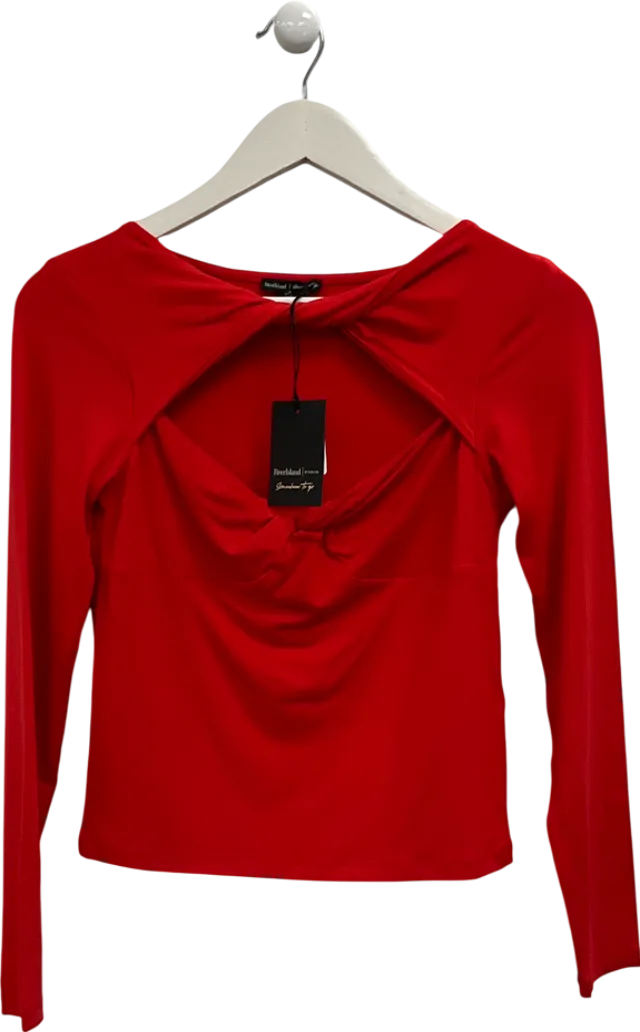 River Island Red Long Sleeve Twist Cut Out Top UK 8