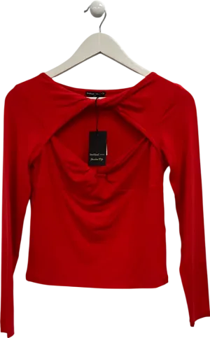 River Island Red Long Sleeve Twist Cut Out Top UK 8