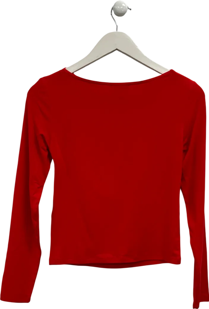 River Island Red Long Sleeve Twist Cut Out Top UK 8