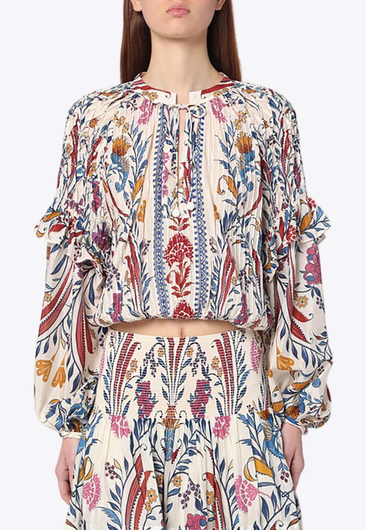 Romantic Floral Print Tied Blouse