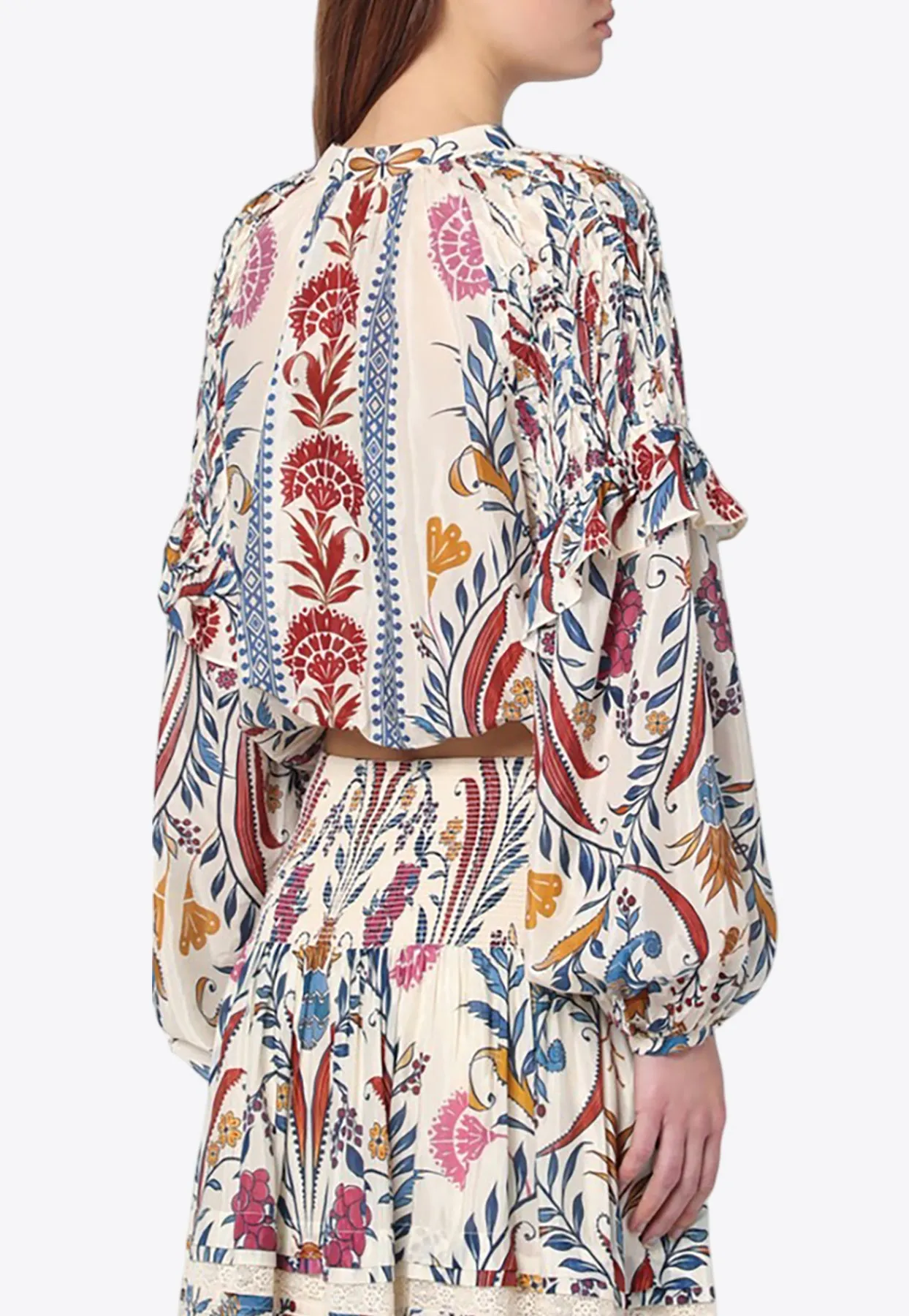 Romantic Floral Print Tied Blouse