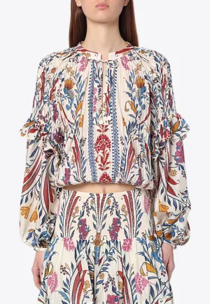 Romantic Floral Print Tied Blouse