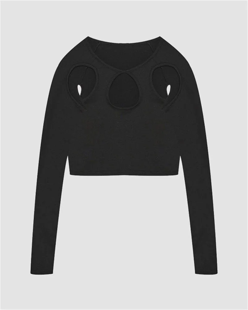 Round Cut-Out Long-Sleeve T-Shirt