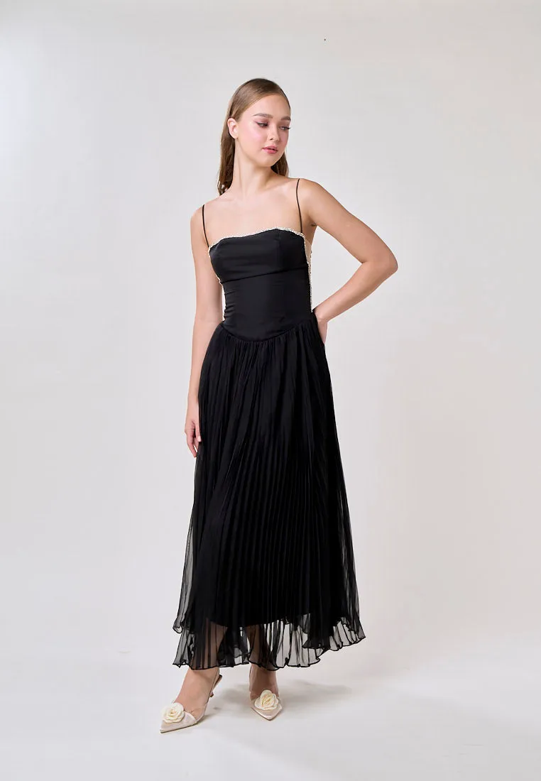 Royal Black A Line Pleated Bustier Maxi Dress