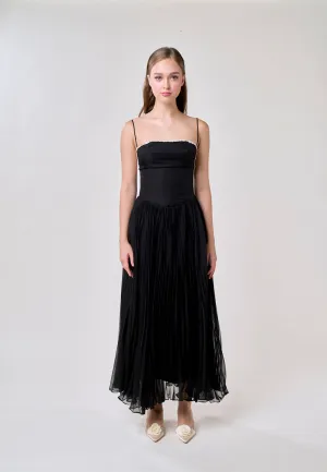Royal Black A Line Pleated Bustier Maxi Dress