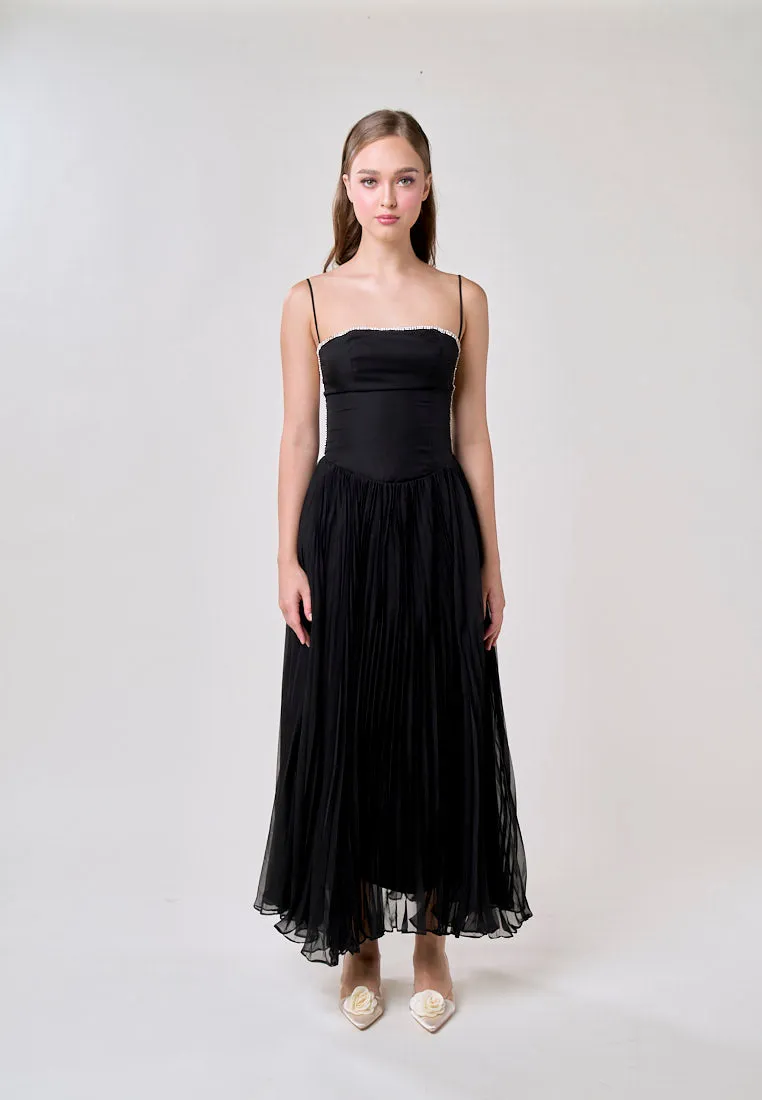 Royal Black A Line Pleated Bustier Maxi Dress