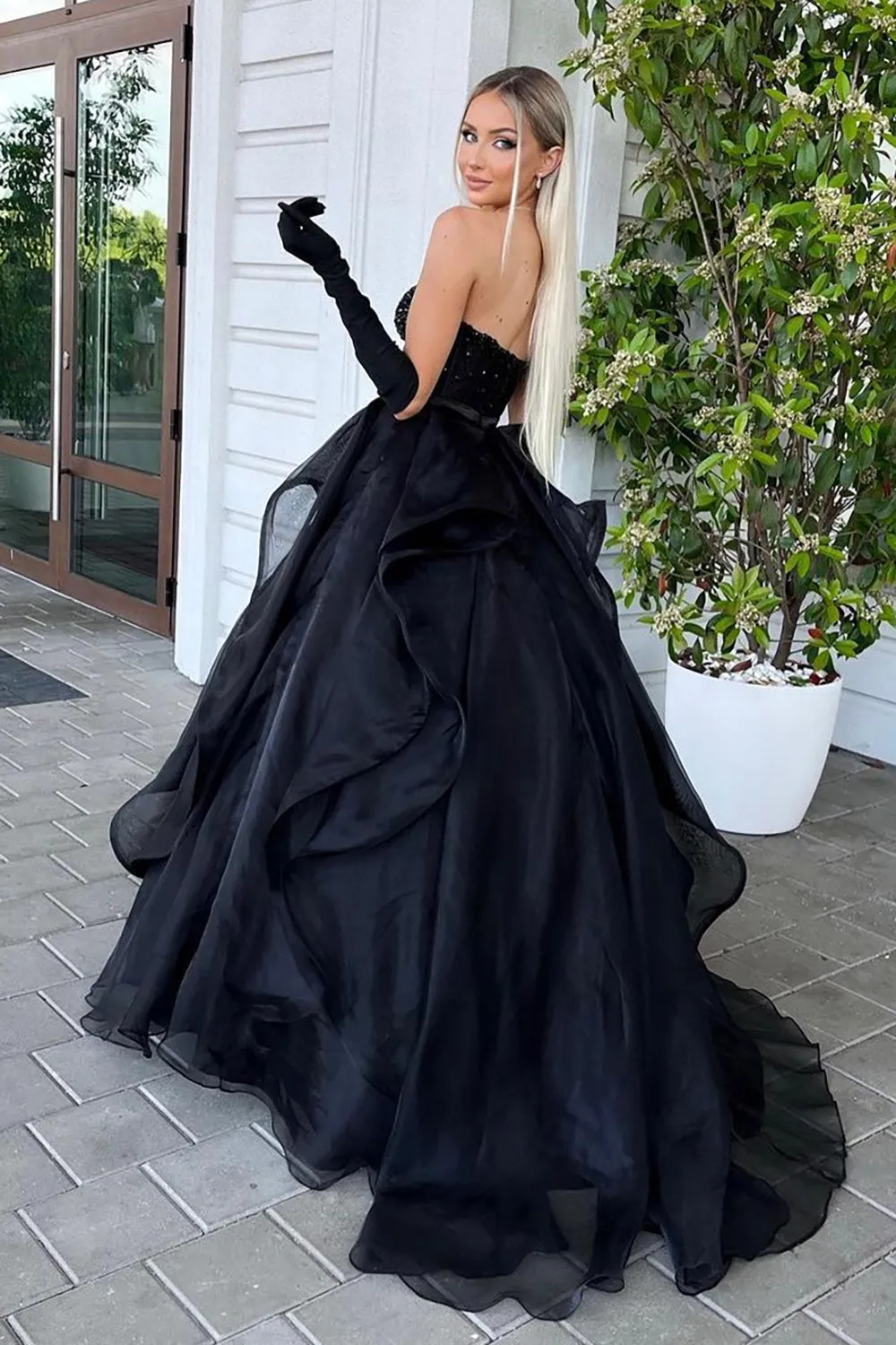 Roycebridal Qiara |A Line Sweetheart Black Long Prom Dress with Beading