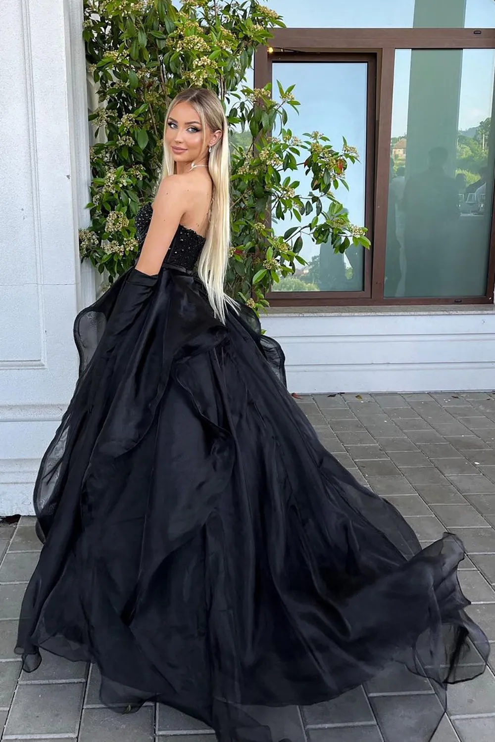 Roycebridal Qiara |A Line Sweetheart Black Long Prom Dress with Beading