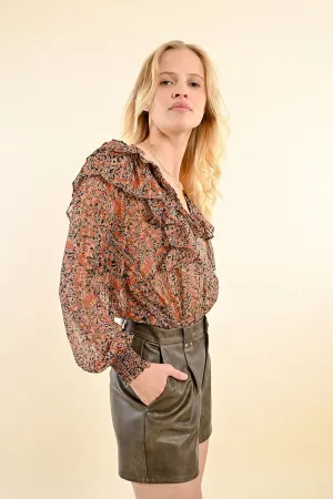 RUFFLED PRINTED BLOUSE