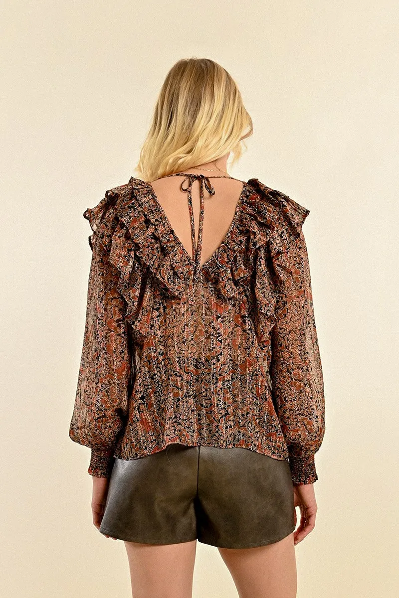 RUFFLED PRINTED BLOUSE