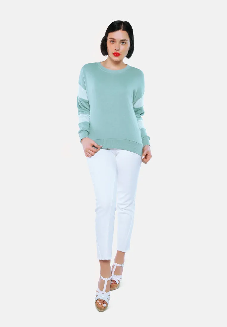 Sage Green Basic Full Sleeves Sweatshirt By RUW