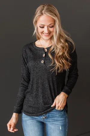 Seek Me Out Ribbed Knit Top- Black